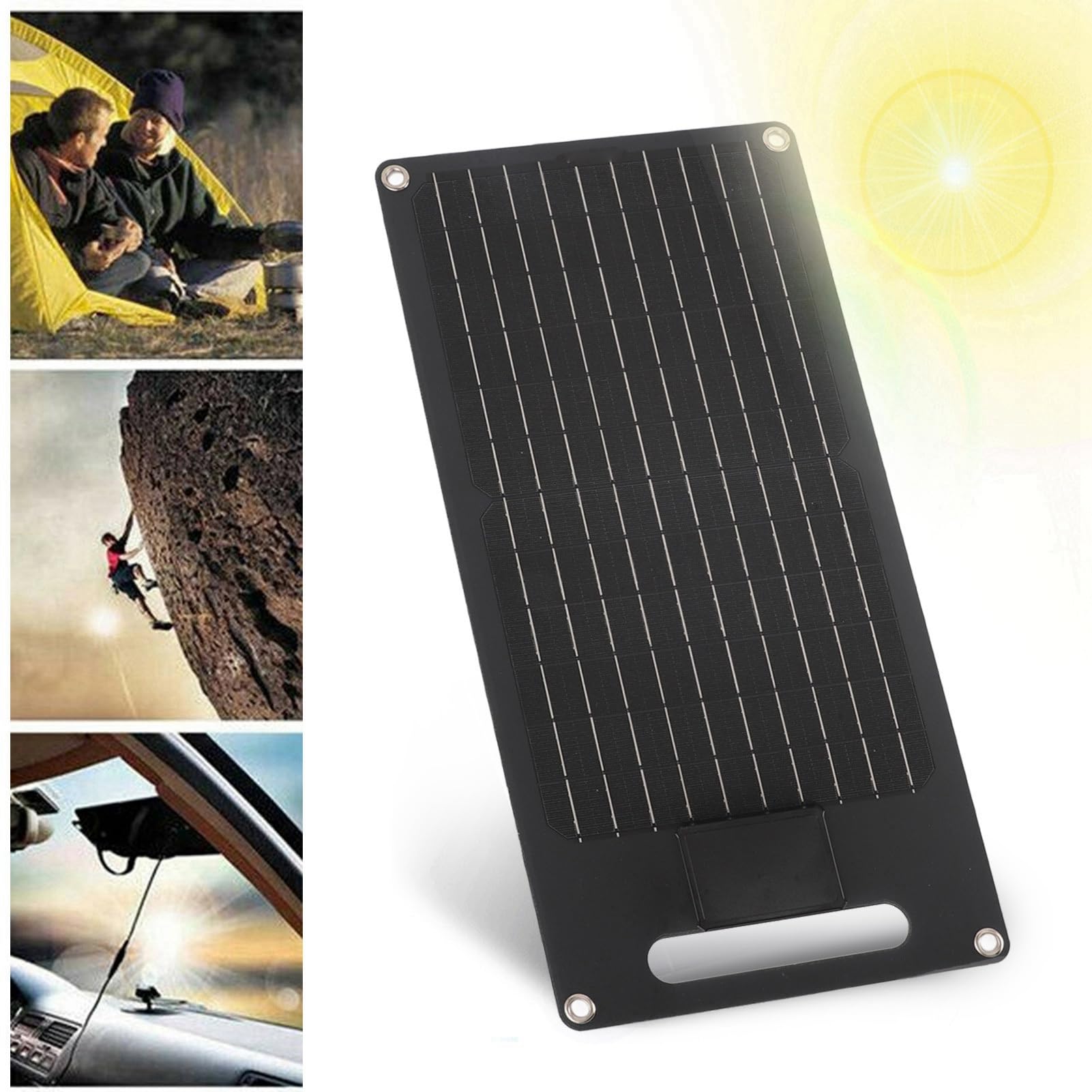 Panneau Solaire Monocristallin 50W avec Chargeur USB Double, pour la Batterie de Véhicules et la Charge de Téléphone Portable, adapté aux VR, Bateaux, Serres, Irrigation