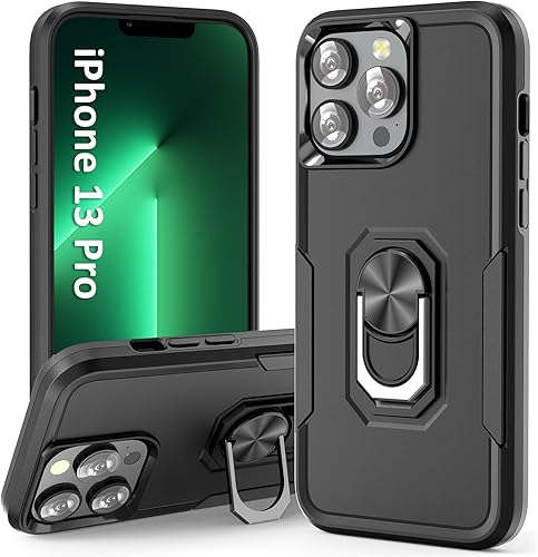 Miniatura 7 de UKLCCU Funda de teléfono para iPhone 13 Mini iPhone 13 Mini Funda de teléfono para hombres Funda de armadura resistente con soporte y anillo para