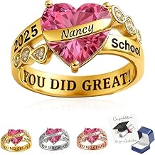 FETNHU Custom High School Class Rings for Women, Personalized High School Class Ring for Women Men, 2026/2027 Customizable Name Graduation Gifts, Anillo De Graduacion Para Mujer