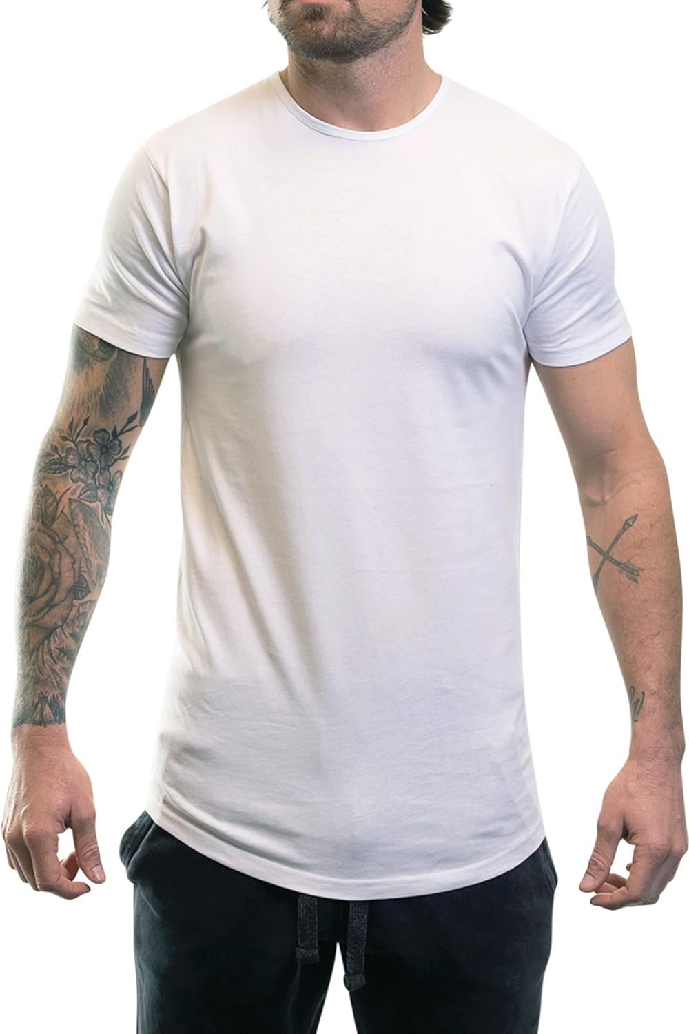 ShirtBANC Hipster Hip Hop Elong Drop Cut Mens Shirt Dance Dropcut Tshirt Small White