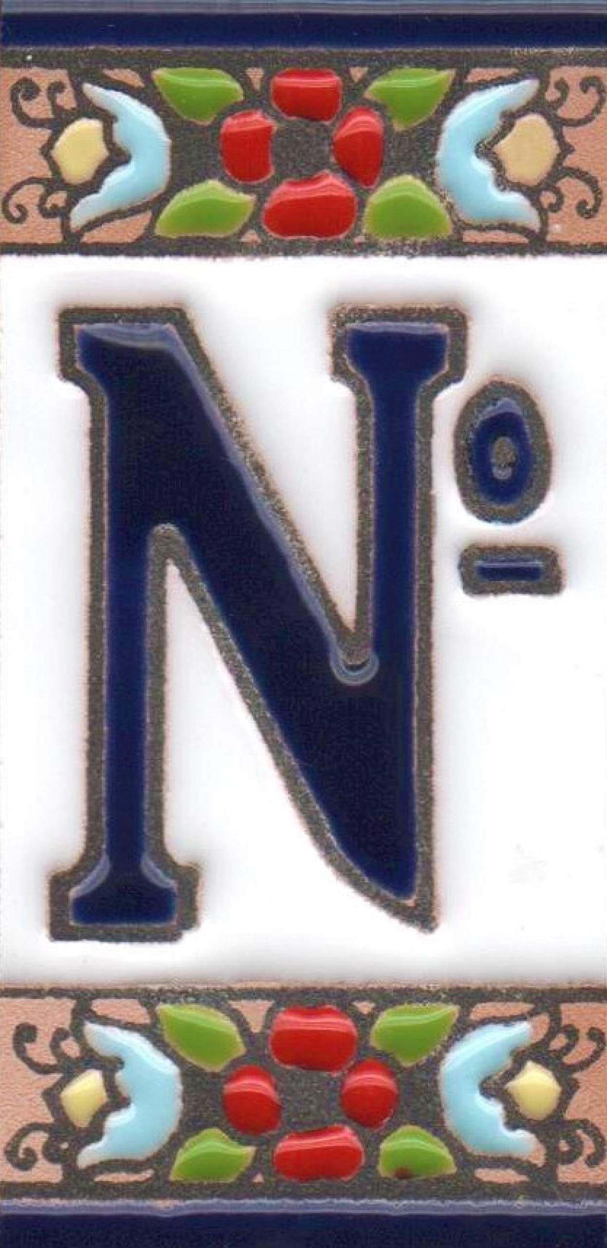 Spanish 7.5cm x 3.5cm Floral Cherry flower hand-painted Ceramic Numbers, Letters, Tiles & Filigree Metal Frames (No Sign)