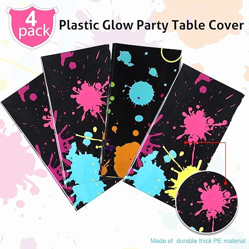 Miniatura 3 de Fundas de mesa de fiesta brillantes de neón, manteles de fiesta de 108 x 54 pulgadas, manteles de fiesta desechables de plástico neón para fiesta de