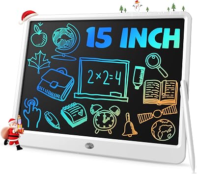 TEKFUN 15" LCD Writing Tablet Whiteboard Style, Large Reusable Writing Pad for Kids & Home, Electronic Note Board for Learning, Memo, and Daily Use, Screen-Free Drawing Tablet White