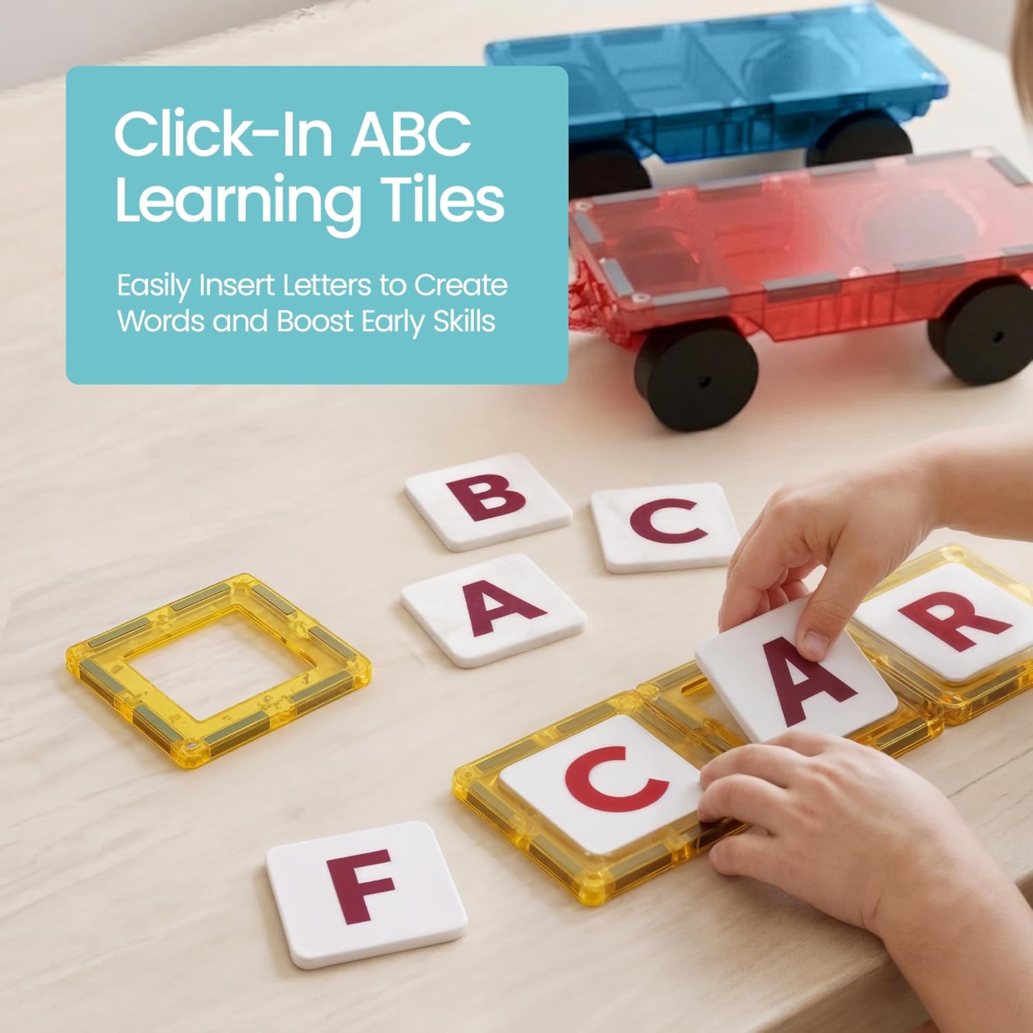 Playmags 150-Piece Magnetic Tiles Building Set – 3D Magnet Building Blocks Creative Imagination, Inspirational, Educational STEM Toys for Kids with 1 Car