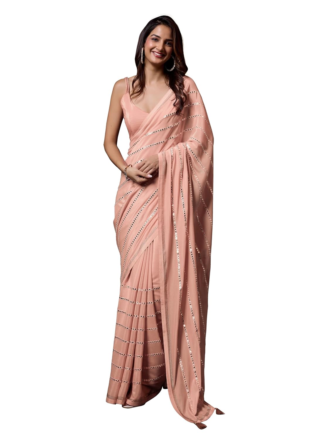 TRENDMALLS Women's Silk Embroidery Sequin Work Saree with Unstitch Blouse Piece