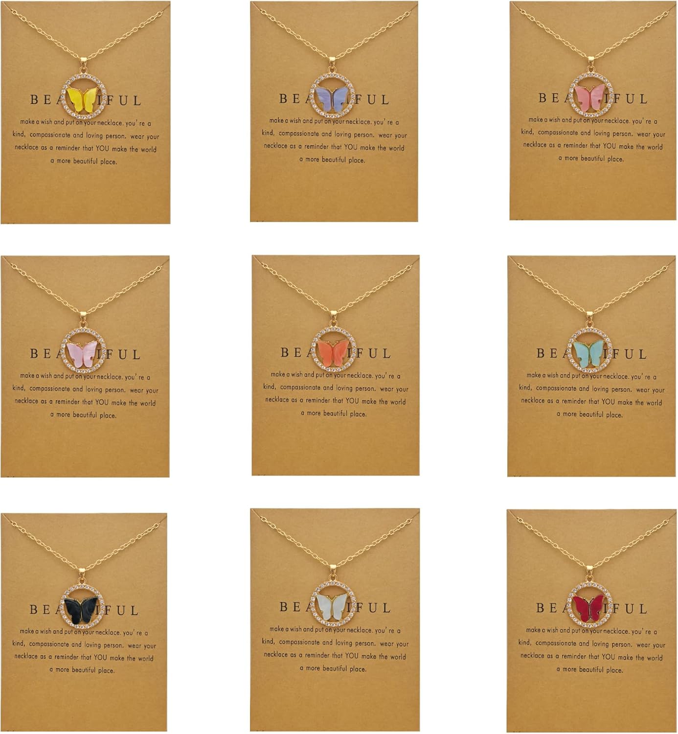 Butterfly Necklaces for Women 9Pcs Colorful Butterfly Necklace Set Butterfly Pendant Necklace Trendy Chain Necklace