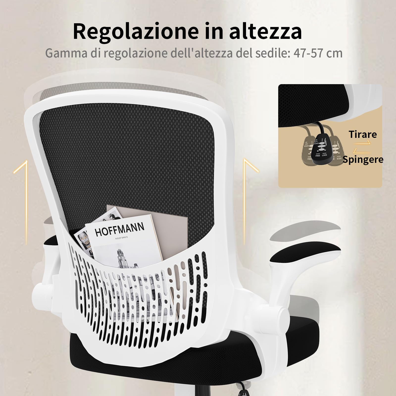 Sedia Da Ufficio Naspaluro Ergonomica - Braccioli Ribaltabili, Schienale In Rete, Girevole A 360°, Colore Blu-Grigio