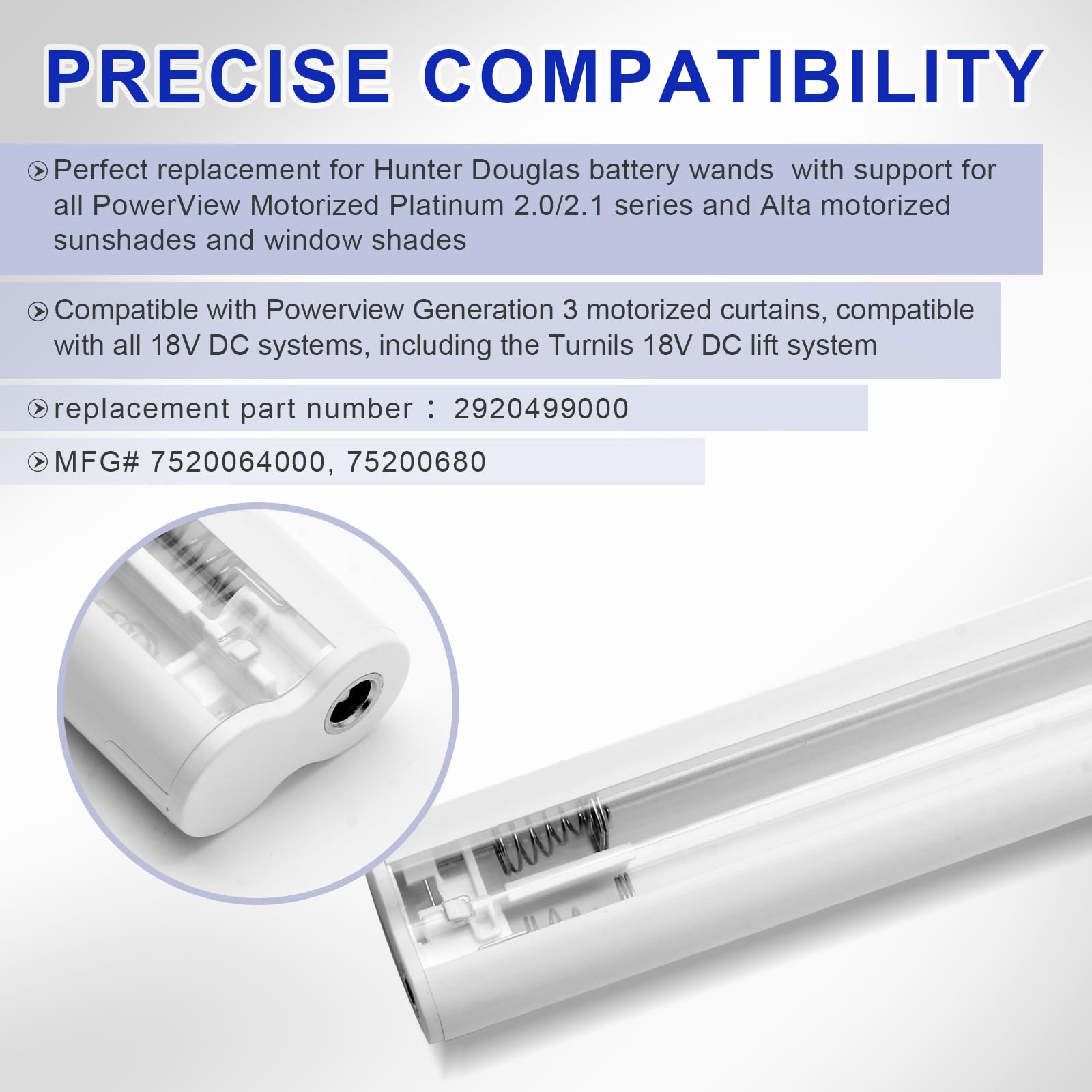 FIX ZHANG Motorized Shades Battery Wand Replacement for Hunter Douglas,Compatible with All Platinum Technology 2.0 and 2.1 18V DC and Alta,Batteries not Included