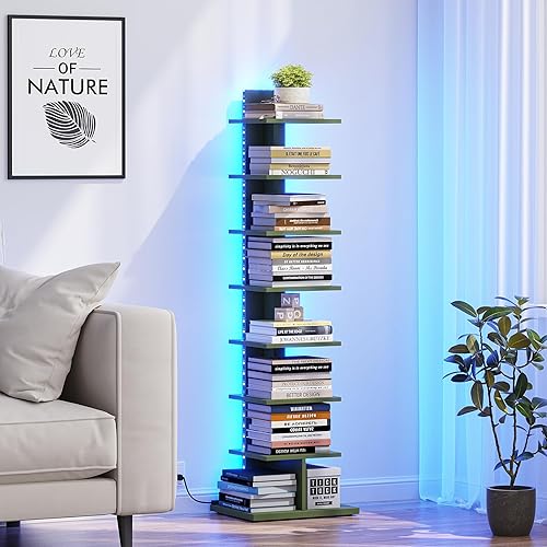 Miniatura 23 de TUTOTAK - Estantería estrecha, estantería de 8 niveles, estante de libros con espacio para la columna para espacios pequeños, estante de esquina de