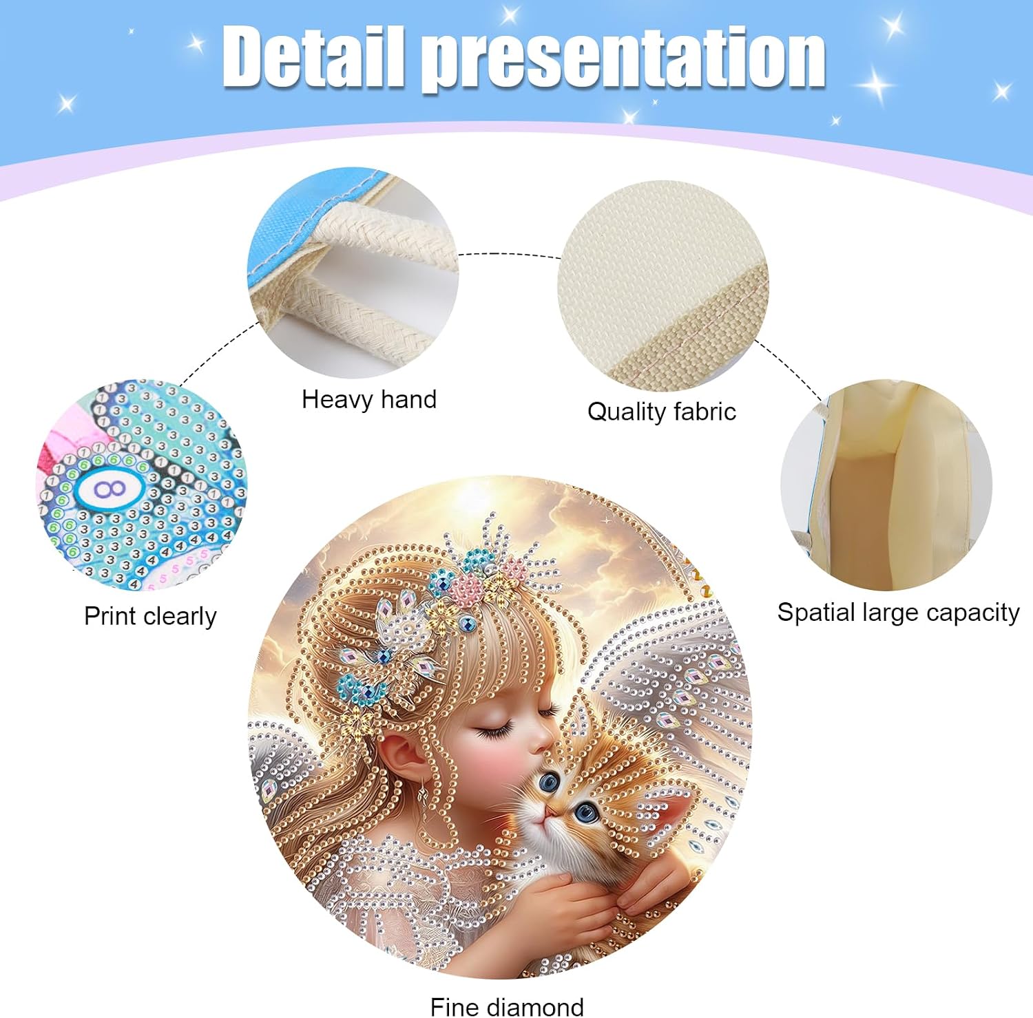 antor DIY Diamond Painting Tote Bag Kit for Adults, Angel Holding Cat Heavenly Diamond Art Handbag Craft Storage Bag, Crystal Art Diamond Painting Bags for Casual Shopping, Travel, Daily Use, Gift image 5