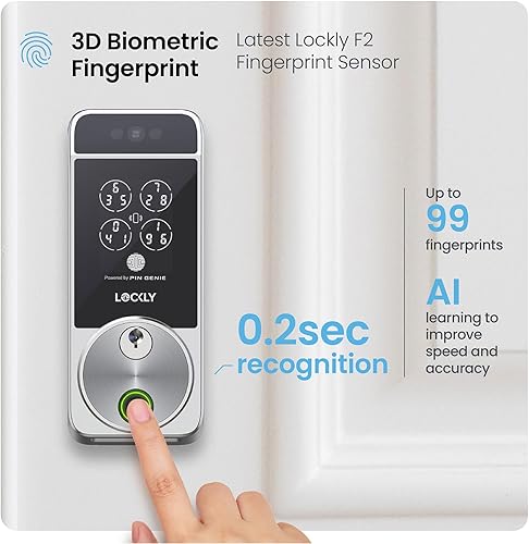 Miniatura 4 de Lockly Visage Zeno Series Smart Lock, reconocimiento facial y huella dactilar, cerradura de puerta de entrada sin llave, cerrojo Wi-Fi integrado con