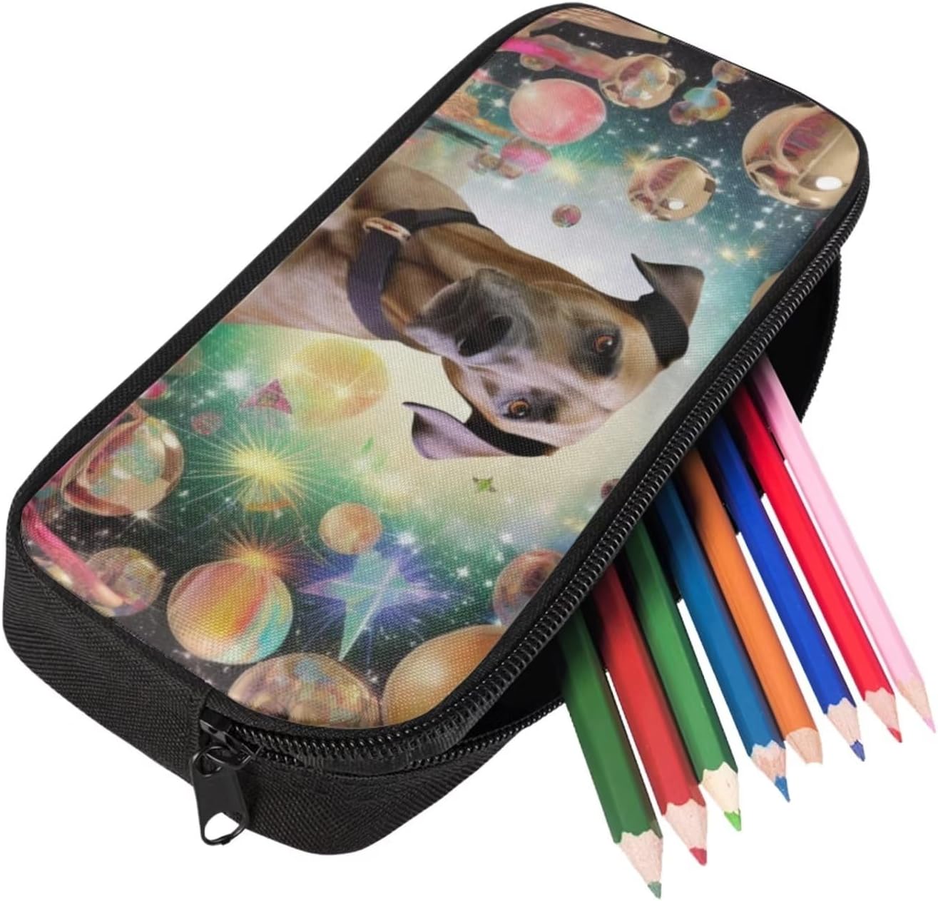 Fancy Glittering Dog Print Backpack and Lunch Bag Set for Boys Girls Portable Lightweight Adjustable Large 17 Inch School Backpack with Lunch Box Pencil Case Kids Student Personalized Bookbag
