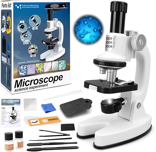 deAO Microscope for Kids, Kids Microscope Kit 100x-1200x with LED Light and Slide，Science Experiments Toy for Boys Girls 5 6 8 10 12 Birthday