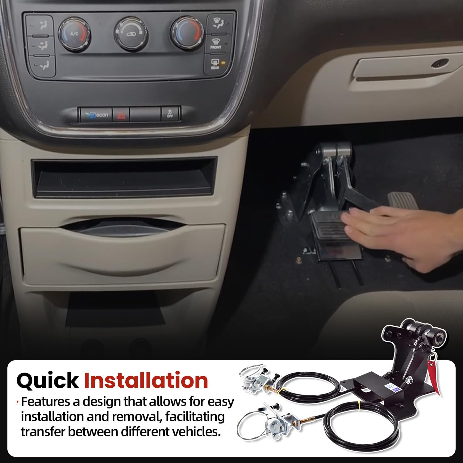 ACAR-B2 Right Hand Drive Conversion Kit, Universal Dual Control Pedal Relocation System for Brake & Accelerator, Driver Training, Postal, and Instructor Use, Passenger Side Dual Control Pedal