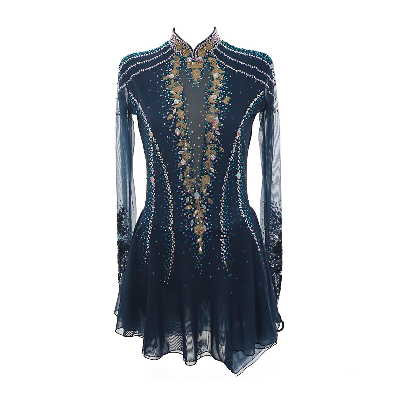 Girls' Customizable Figure Skating Dress, Breathable Mesh Stretch Fabric Stage Skating Outfits for Competition(X-Small) Blue