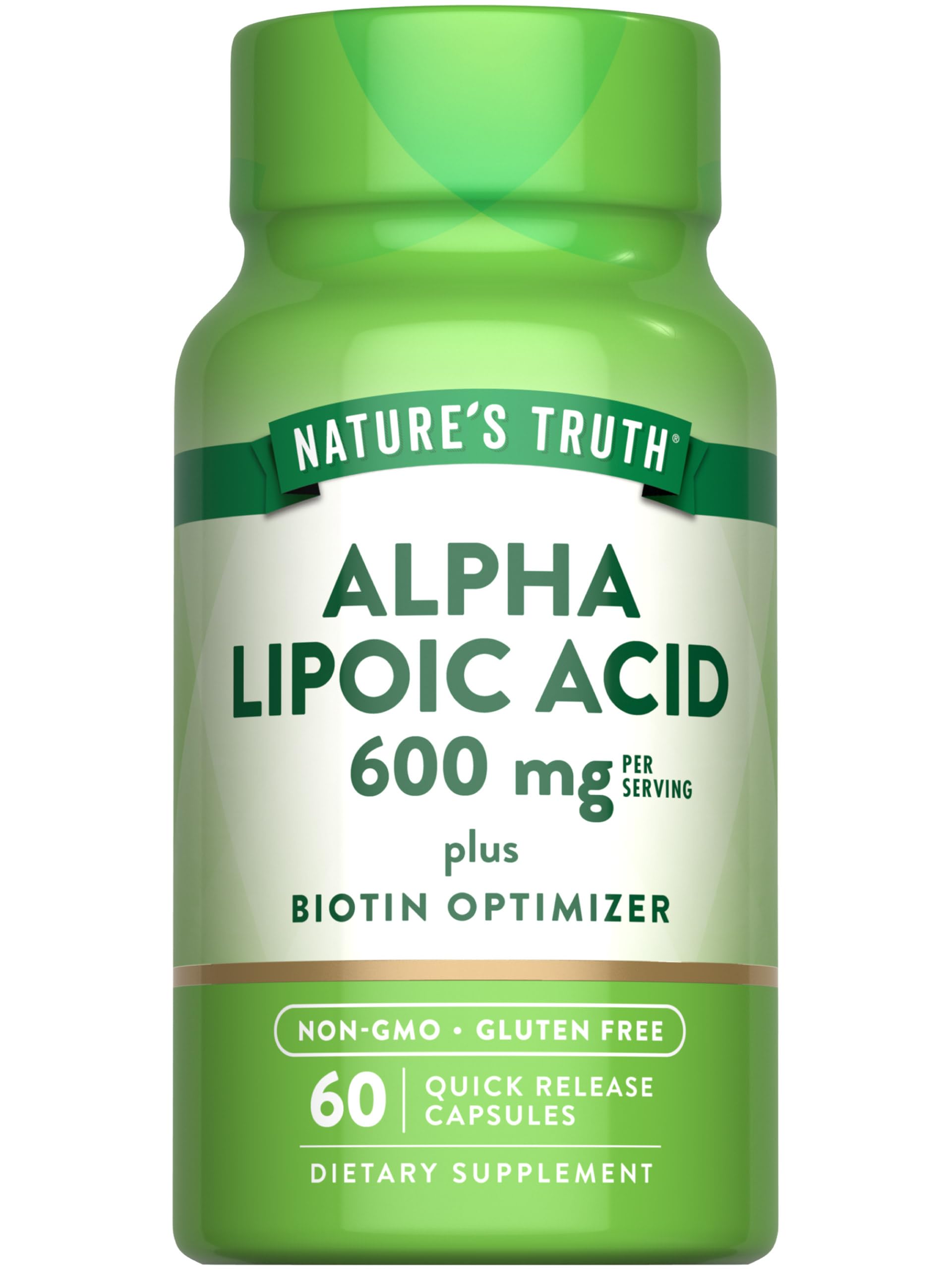 Nature's Truth Alpha Lipoic Acid 600mg | plus Biotin Optimizer | 60 Capsules | Non-GMO & Gluten Free Supplement