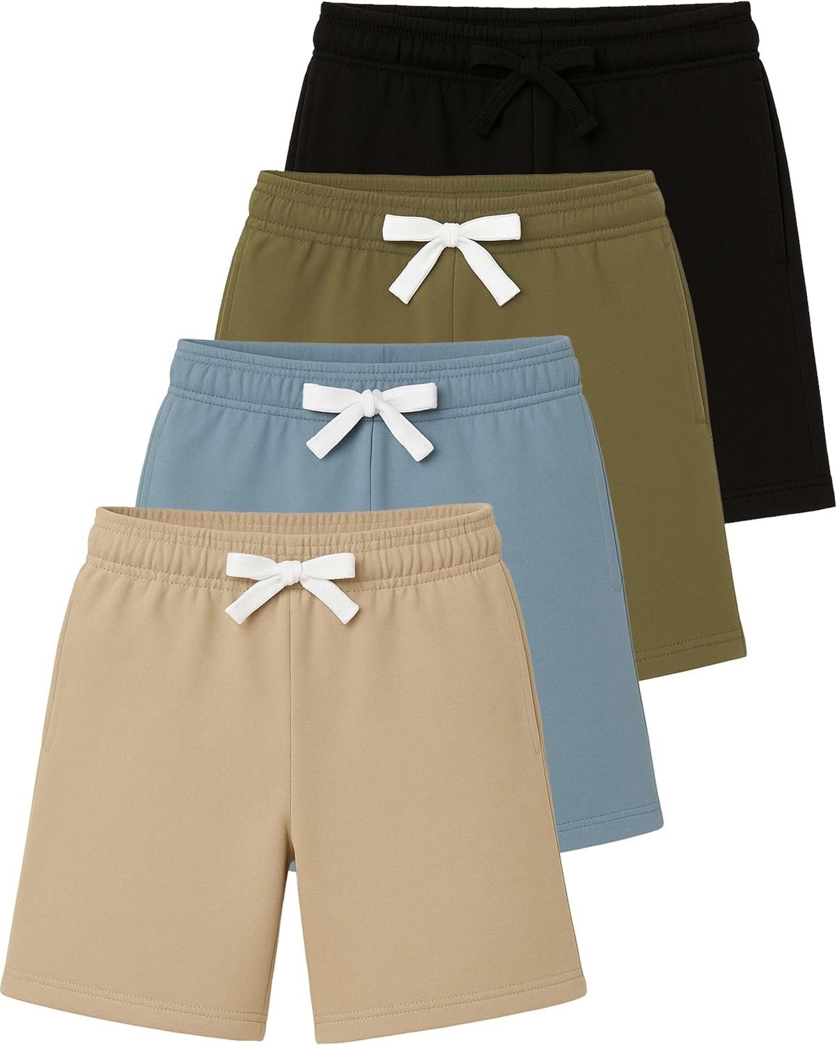 Real Essentials 4 Pack: Boys Fleece Lounge Shorts – Soft Pull-On Gym, School, Sleep & Active Sports Shorts for Kids