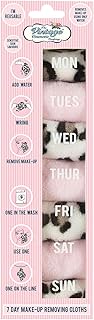 The Vintage Cosmetic Company 7 Day Dual-Sided Make-up Removing Cloths, Face Cloths Soft on Skin, Gentle Face Exfoliation, Machine Washable, Pink and Leopard Print, Pack of 7