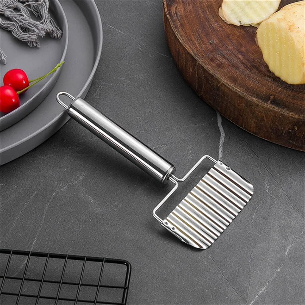 Stainless Steel Potato Chip Slicer Wave Dough Vegetable Fruit Cutter Crinkle Wavy Chopper (Color : As Shown, Size : One Size)