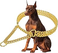 Vista 1 de Collar de cadena de oro para perro, acero inoxidable, oro de 18 quilates, ajustable, eslabones cubanos de metal a prueba de mordidas, cadena