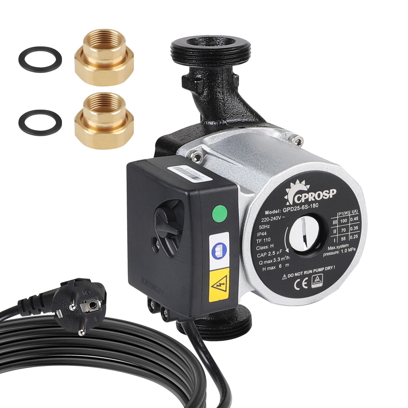 CPROSP Bombas de Circulación de Agua Caliente de 3 Etapas (55-70-100 W), Bomba de Circulaciónvertical 6 Metros de Altura de Bombeo, Bomba de Circulación de Calefacción para Calefacción Central