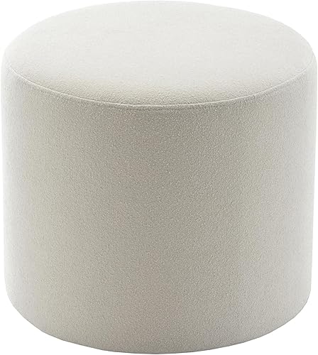 Wovenbyrd Taburete otomano redondo de 19 pulgadas de ancho, tela de rendimiento de boucle verde azulado oscuro