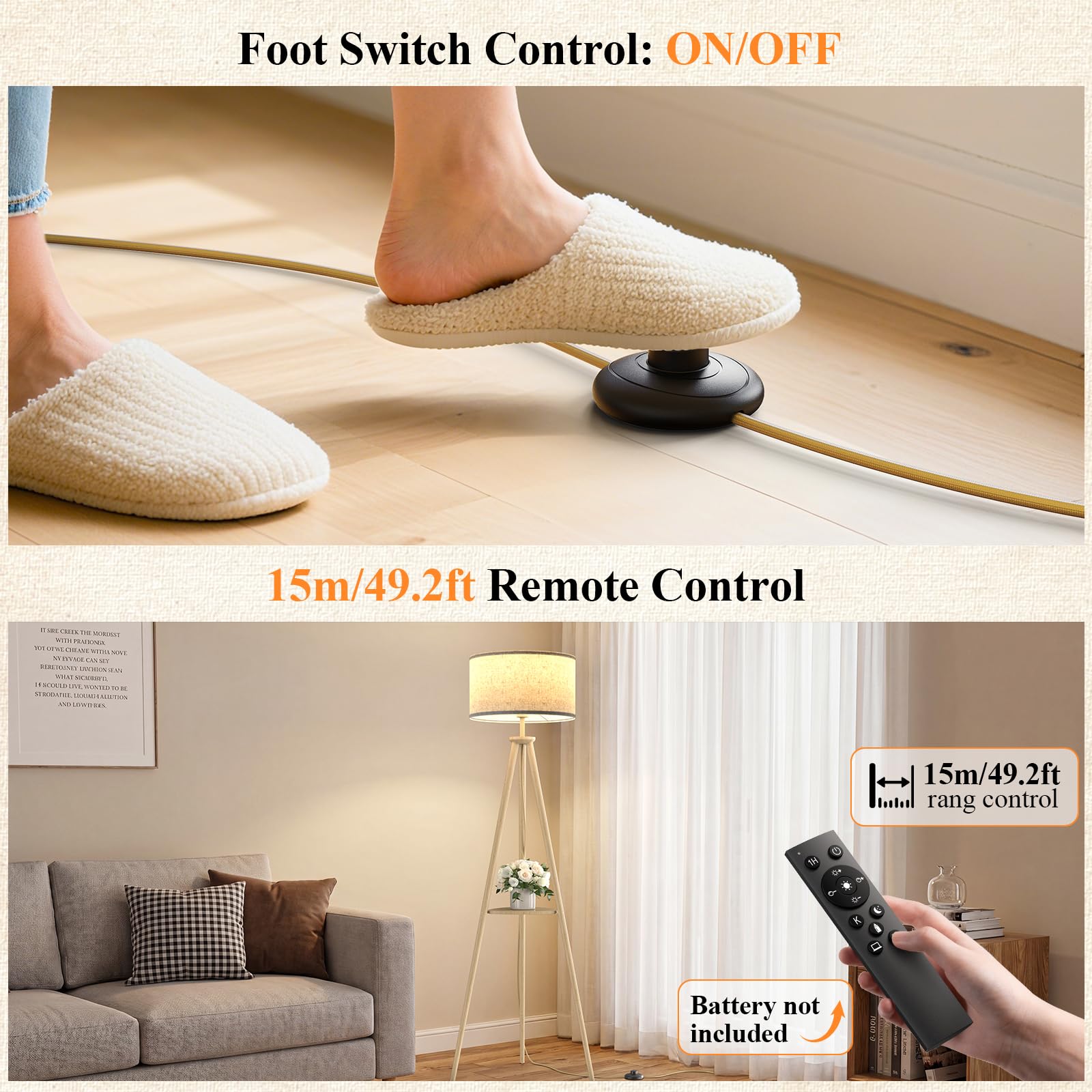 Dreibein Stehlampe Wohnzimmer mit Regal - 12W Holz LED Dimmbar Stehende Lampe mit Fernbedienung & E27 Lampe, Stehend Leselampe für Schlafzimmer, Büro, Hellbraun – Dreieckiges Regal