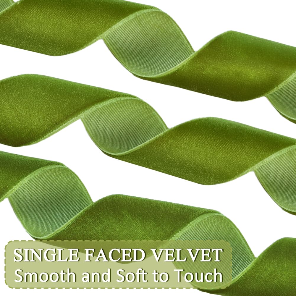 Moss Green Velvet Ribbon, 25mm x 18m Soft Luxurious Velvet Ribbon for Gift Wrapping Bouquets Bundling - Image 2