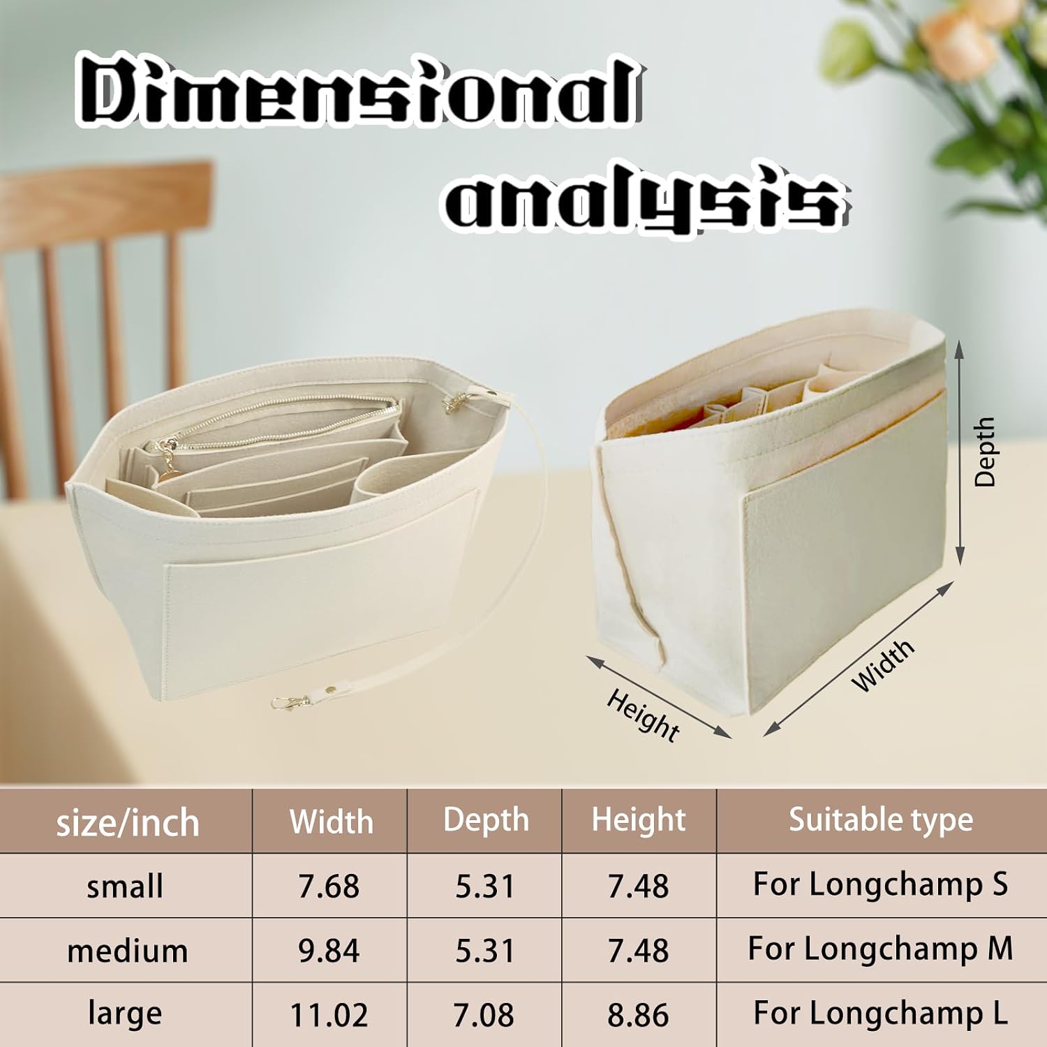 Organizer Insert For Longchamp Women Purse For Long Champ Bag Le Pliage organizer Medium 030beige-M
