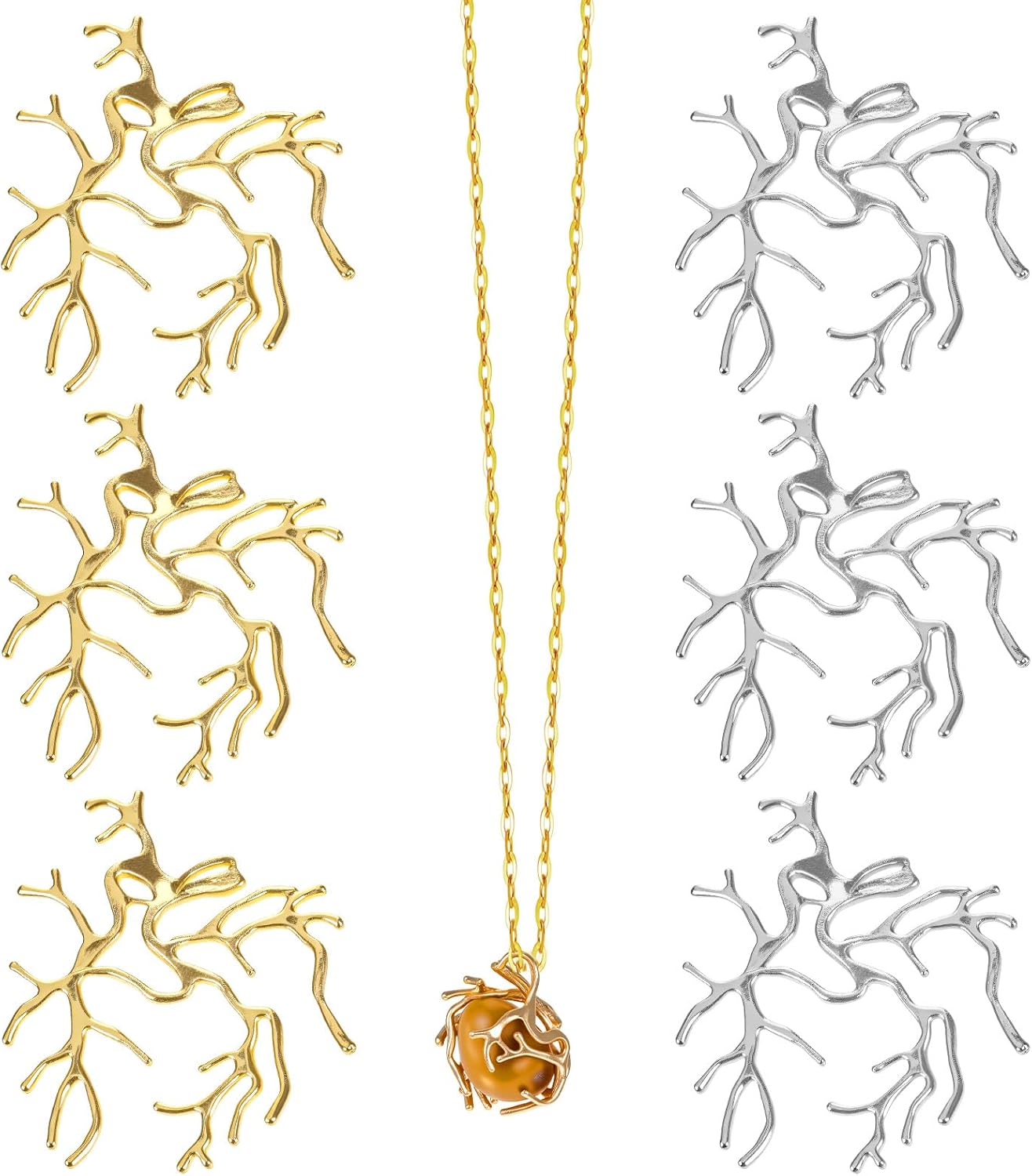 6 Pcs Branch Shape Blanks Adjustable Claw Pendant Trays Brass Branch Prong Pendant Bezels Metal Claw for Jewelry Making Bracelet Earrings Necklace DIY Crafts (Gold & Silver)