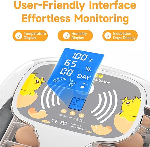 Miniatura 2 de Apdoe Incubadora de 16 huevos para incubar huevos, pantalla de humedad y día de eclosión, girador automático de huevos, vela de huevos, divisores