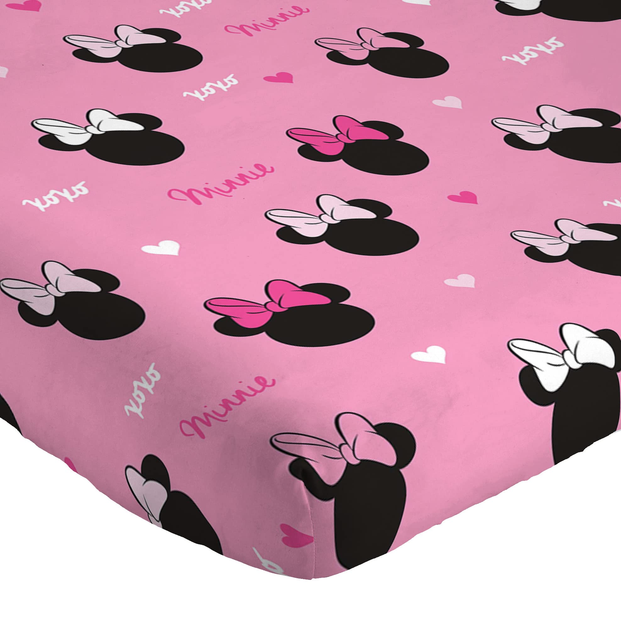 Jay Franco Disney Minnie Hearts & Love 100% Cotone Lenzuolo con Angoli 90 x 200 cm, Taglia Unica
