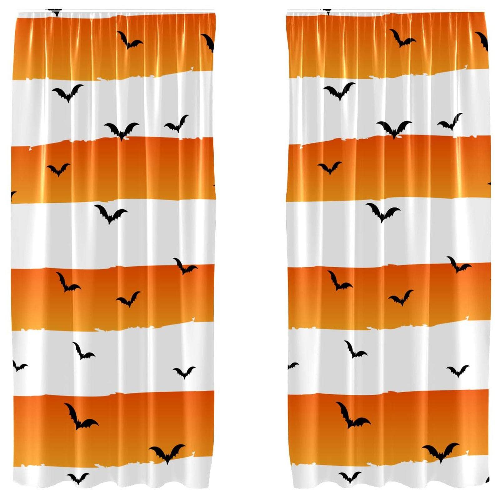 Rideau Halloween rayures grunge chauve-souris | Lot de 2 panneaux de 140x213 cm