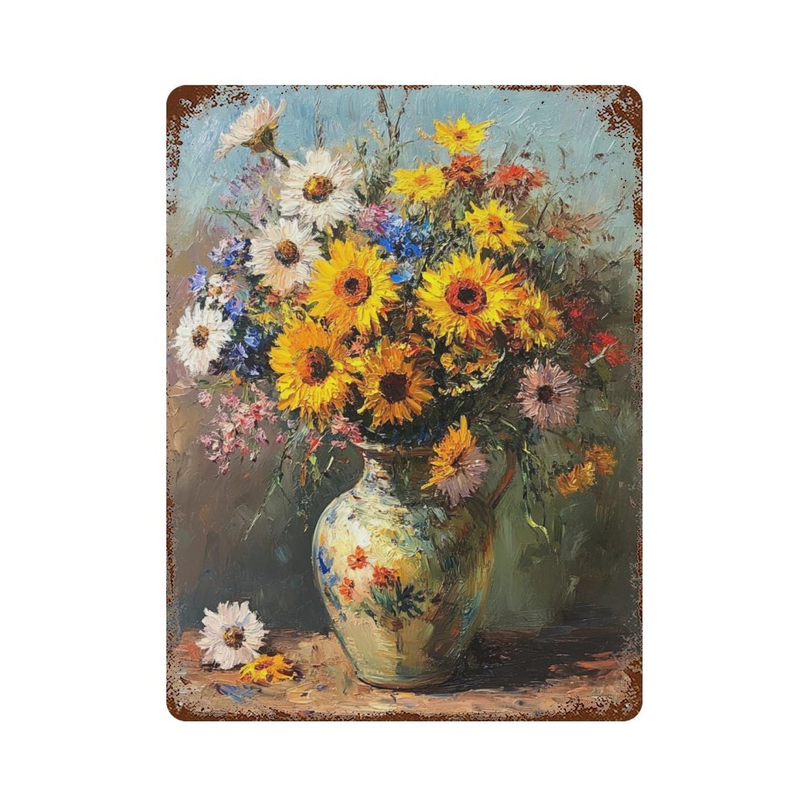 Sunflower Bouquet in Decorative Vase Retro Metal Sign 15.7"x11.8", Shabby Chic Decor for Bistro, Counter And Cafe Decor