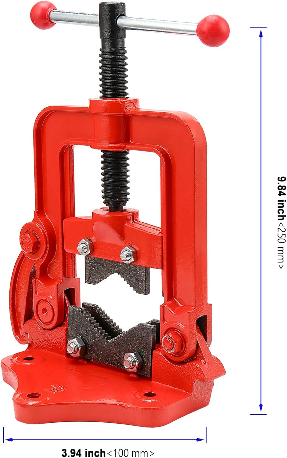 Heavy Duty Pipe Vise, Forged Bench Yoke Vise, Threader Pipe Plumbing Vise for Fixing Pipes, Clamp-on Type, Fits 3/5 Inch - 2 Inch Pipes, Red