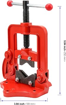 Heavy Duty Pipe Vise, Forged Bench Yoke Vise, Threader Pipe Plumbing Vise for Fixing Pipes, Clamp-on Type, Fits 3/5 Inch - 2 Inch Pipes, Red