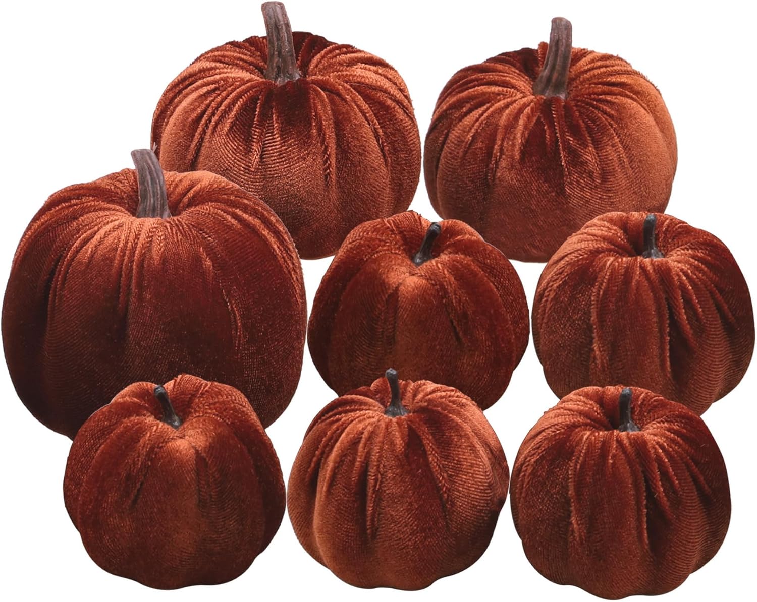 Woration 8pcs Artificial Pumpkins Halloween Decorations Velvet Fake Fabric Pumpkin Assorted Sizes Brown Fall Harvest Table Decor Farmhouse Decorations for Home