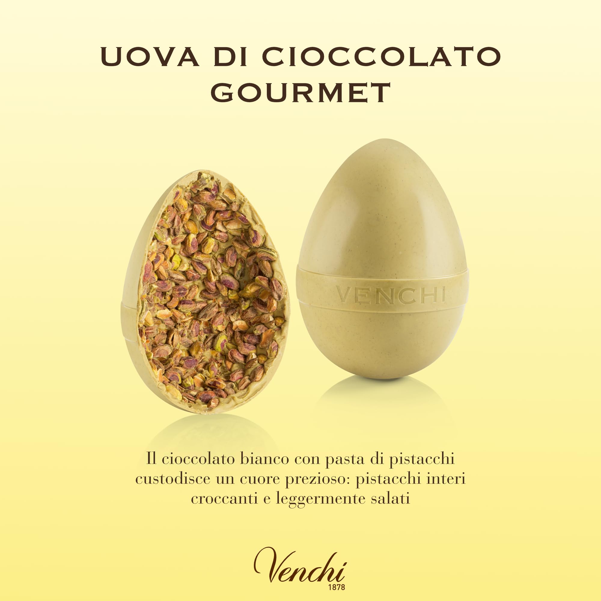 Venchi - Uovo di Cioccolato, Gusto Cioccolato al Pistacchio, con Pistacchi Interi, con Sorpresa, Senza Glutine, 500 gr, Collezione Pasqua, Idea Regalo
