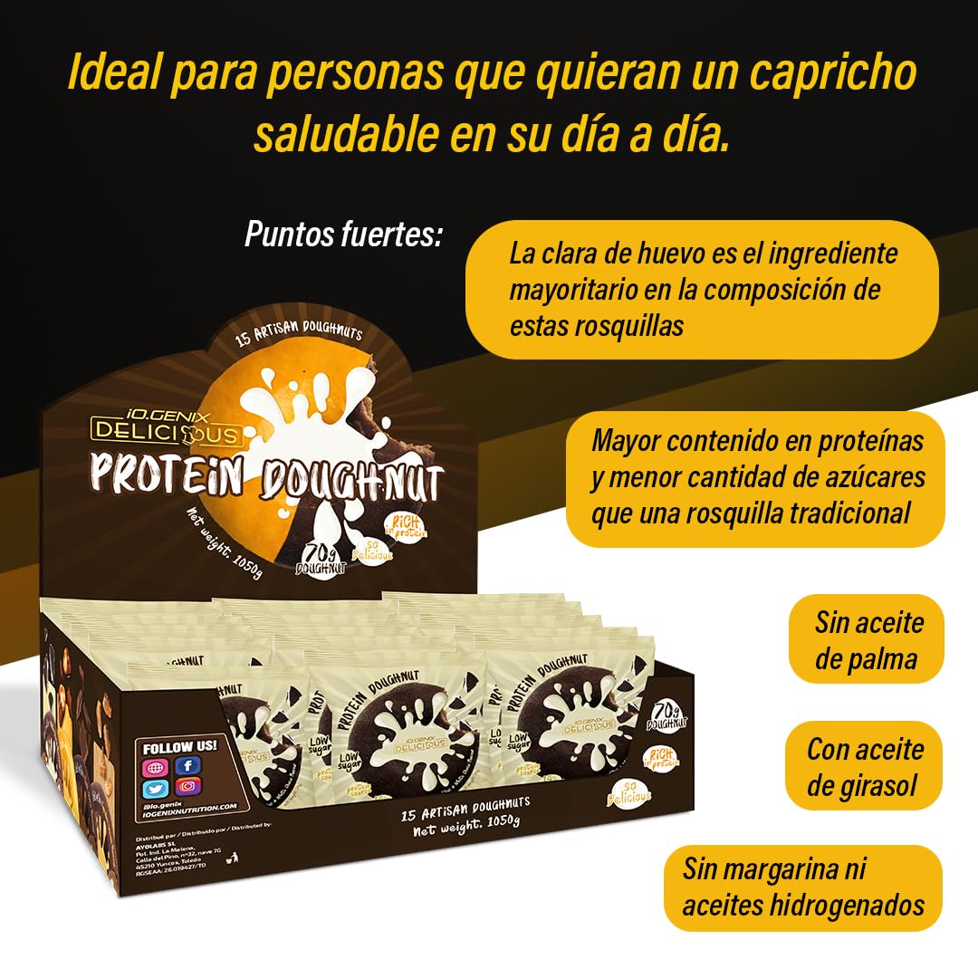iO.GENIX - Protein Doughnut | 15 unidades | Alto en Proteínas | Bajo en Azúcares | Fuente de Fibra (Black cookies & White Choco)