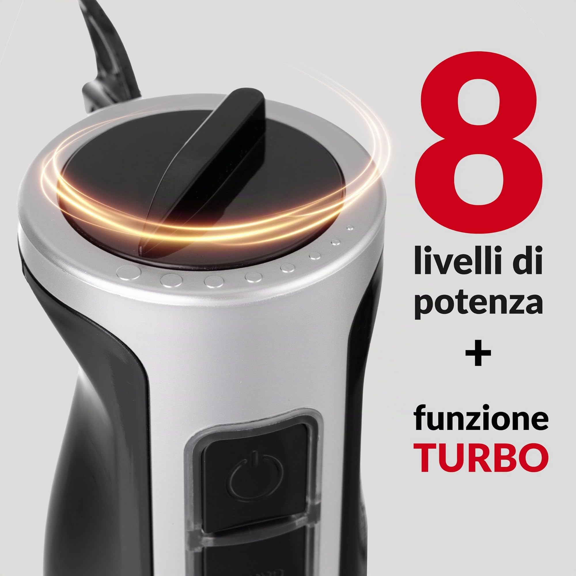 LEHMANN Chopsui Frullatore a Immersione 1200 W - Set 7-in-1-9 Accessori - Misurino da 860 ml - Regolazione Velocità a 8 Livelli - Funzione Turbo - 15000 U/min - Senza BPA - Lama Dorata