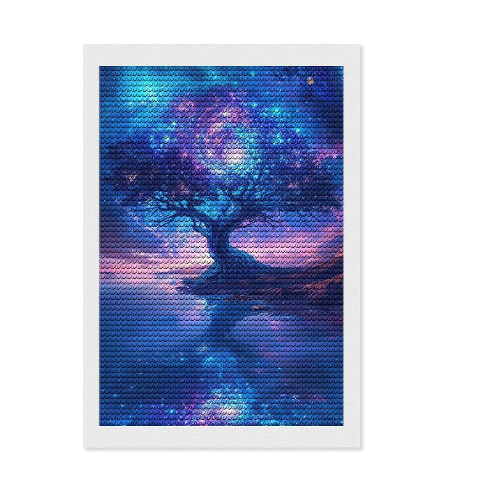 Junmoney Celestial Starlight Grove Full Drill Diamond Painting Kit 8"x12", Neat Printed Canvas, Sparkling Round Gems, Easy Handmade Project