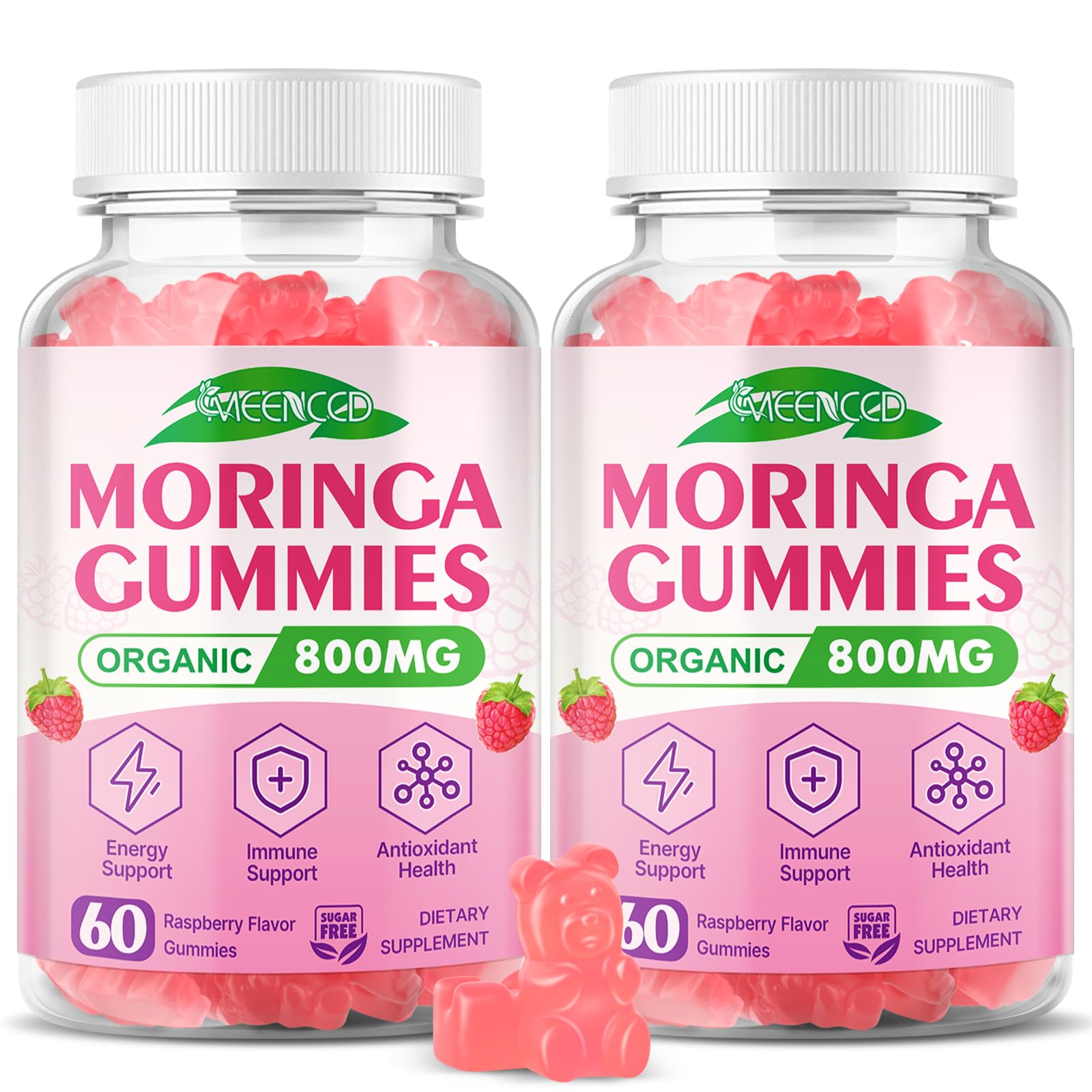 MEENCCD 2 Pack Moringa Gummies - Pure Moringa Leaf Supplement, 120 Ct 60 Count (Pack of 2)
