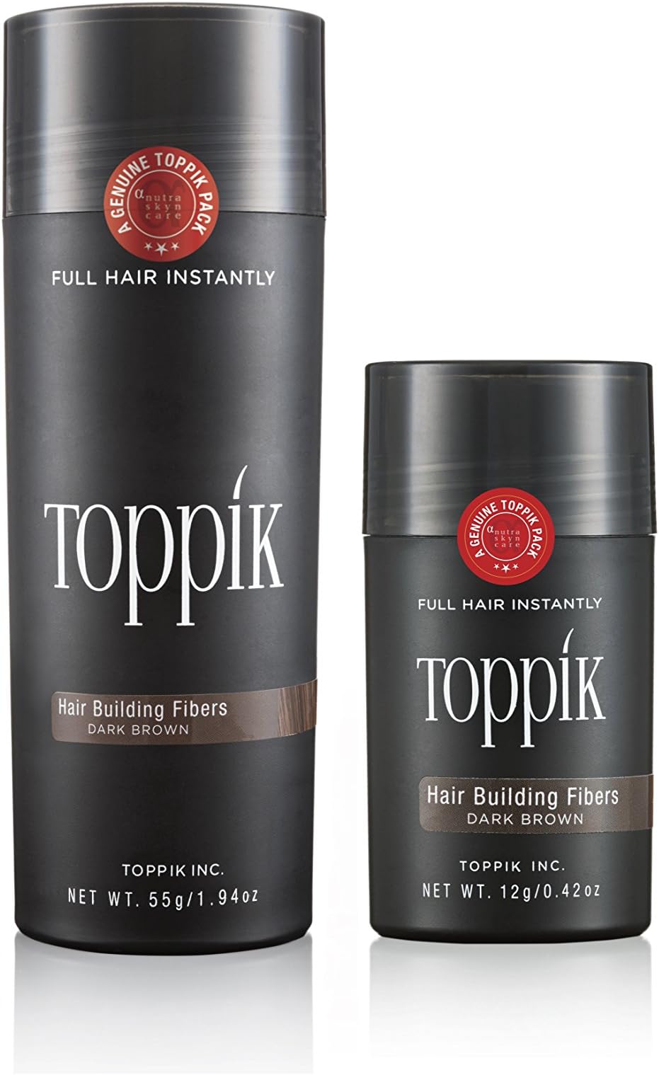 Toppik Hair Building Fibers Dark Brown, 55g and Toppik Hair Building Fibers Dark Brown, 12g