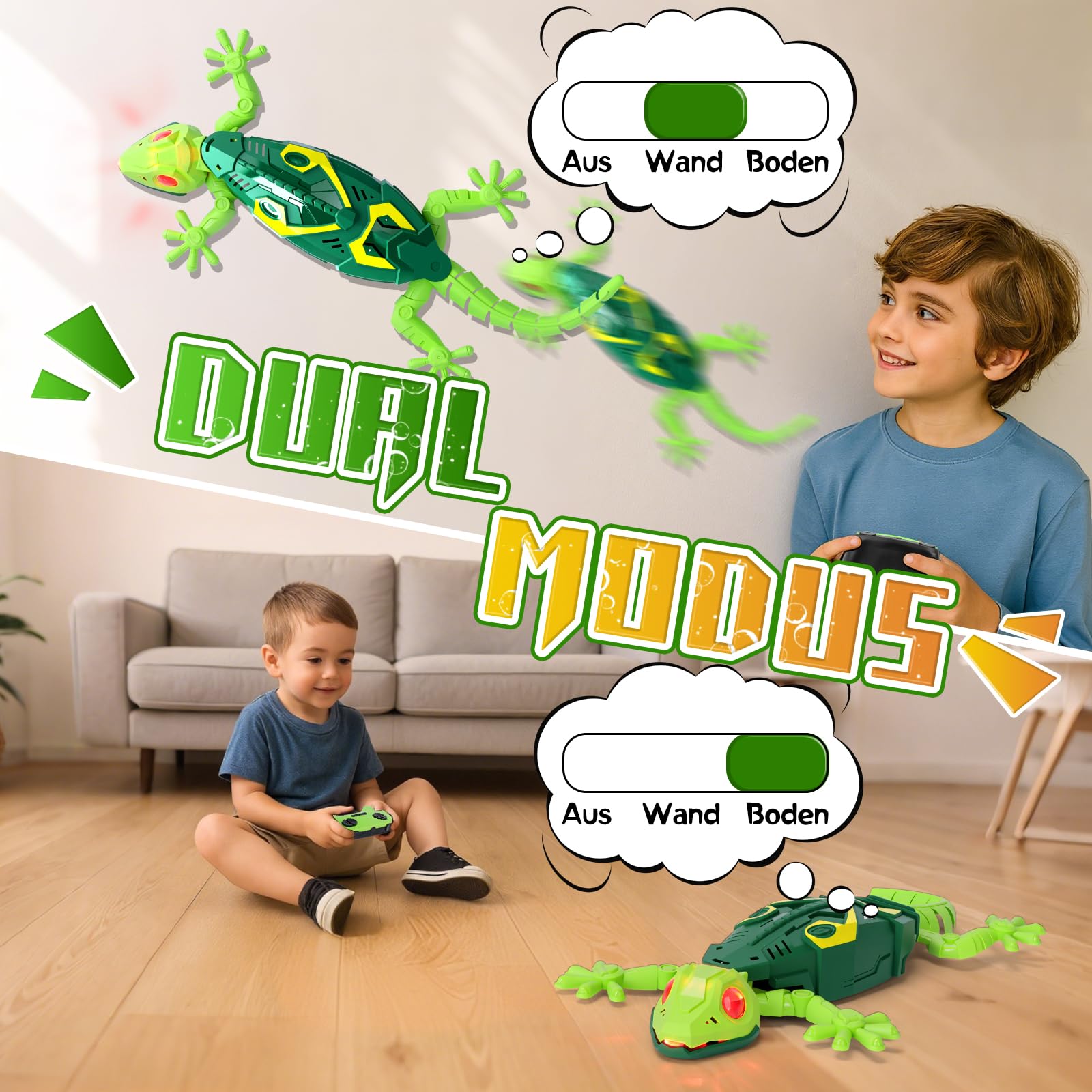 Charmofun Gecko Wandflitzer, Ferngesteuerter Gecko an der Wand Spielzeug, Mit Leuchtenden Led-Augen, Realistische Bewegungen, Interaktives Roboter Spielzeug für Kinder ab 3 Jahren (Grün)