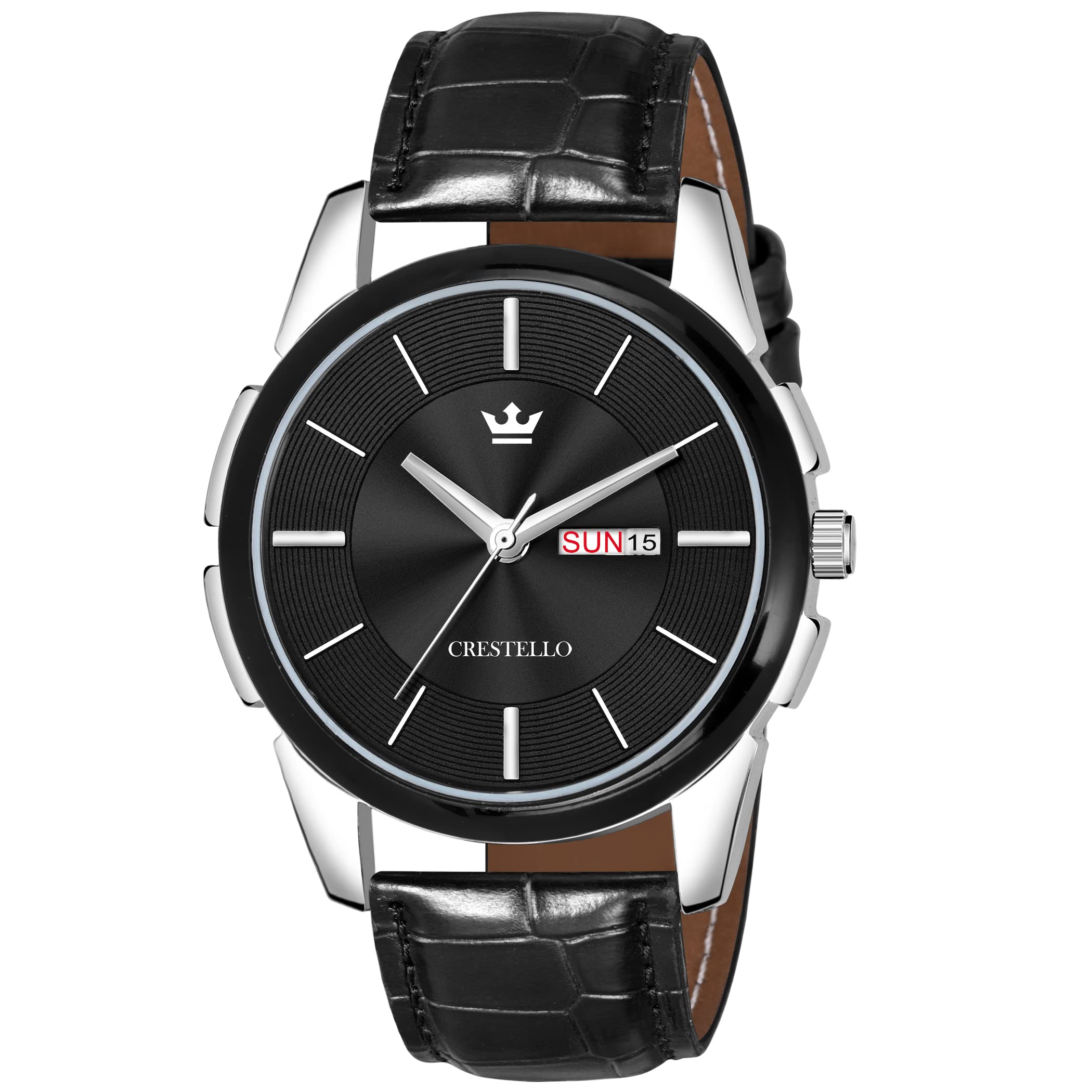 CRESTELLO Blue Leather Strap Analog Wrist Watch for Men GR010-BLACK (B09TFPL4GX) Amazon Price History, Amazon Price Tracker