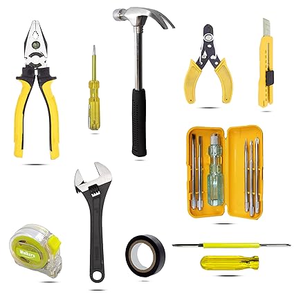 Walkers WKCB93M1 10Pcs Useful Hands Tools Hammer+Combinational Plier+5in1 Screwdriver Set+Wire Cutter Tools Kit