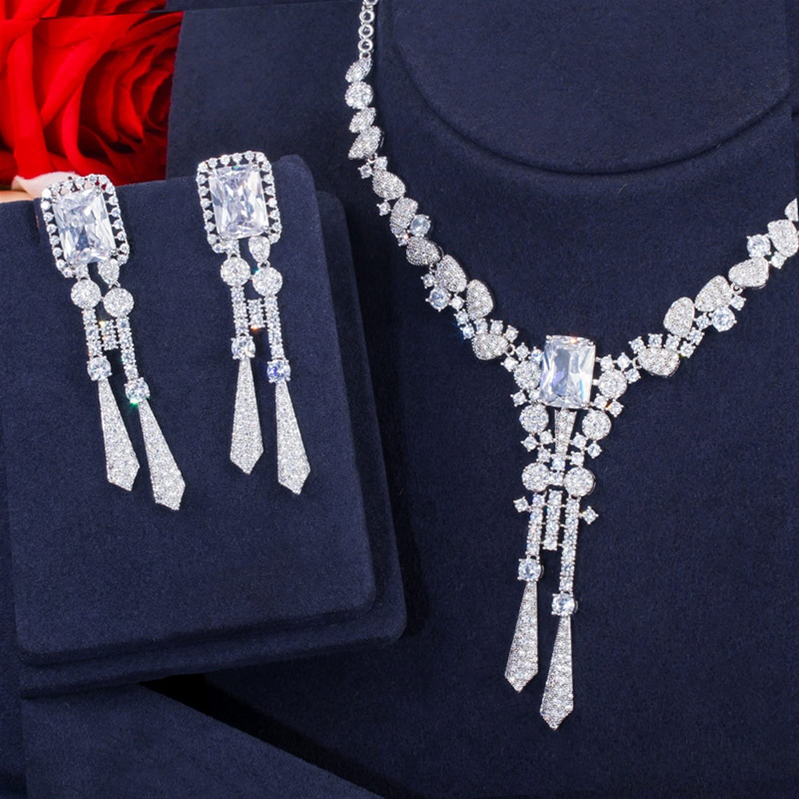 Gioielli in Argento Colore zirconi Pendenti Goccia Set di Gioielli da Sposa da Sposa Costume da Donna