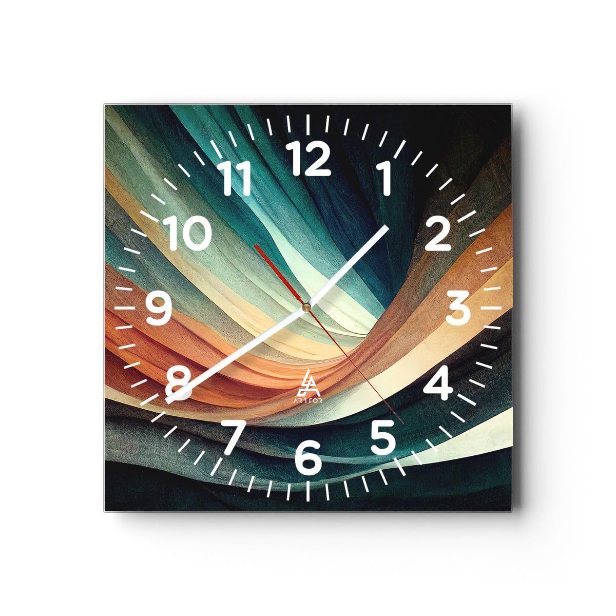 Horloge murale design moderne 30x30cm en verre abstrait pour salon