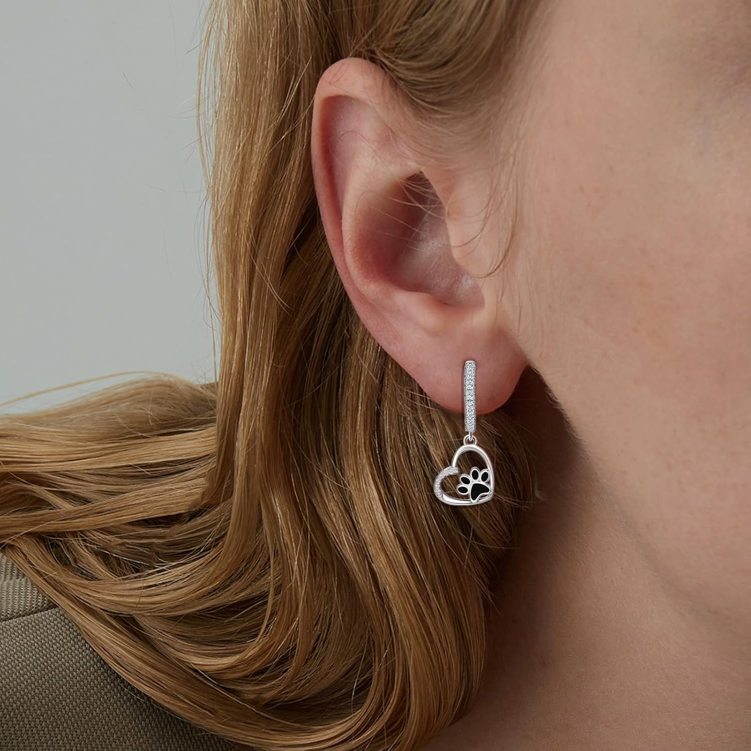 Heart Print Earrings for Women- Sterling Silver Cute Pet Puppy Cat Dog Paw Print Hoop Earrings Hypoallergenic Cubic Zirconia Adorable Dainty Loop Earring Jewelry Gifts for Teens Daughter Granddaughter - Image 2