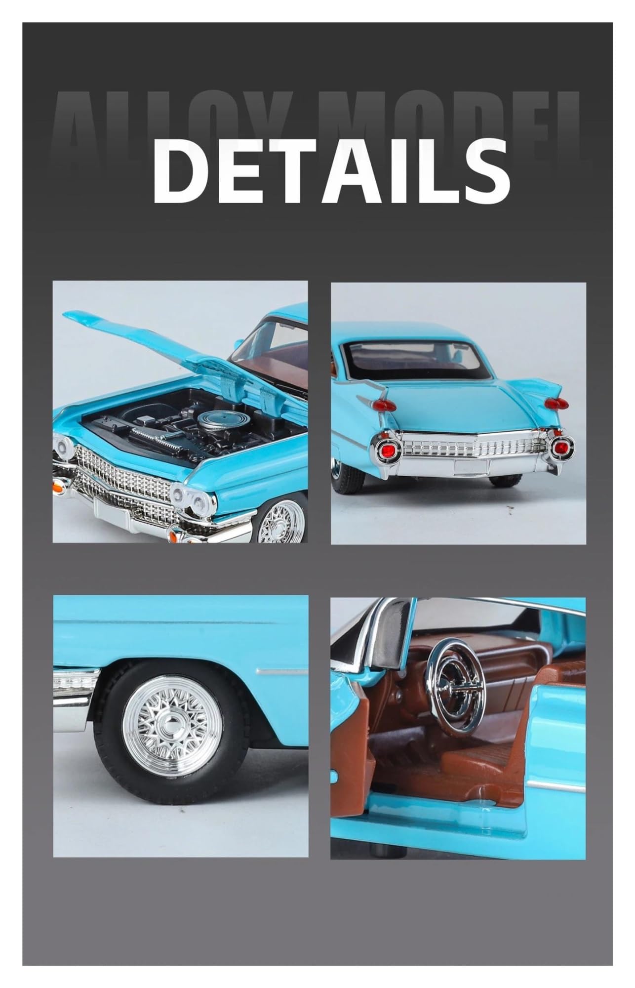 1:32 per Cadillac per Eldorado per Biarritz Modello classico retrò di auto | (Batterie non incluse) Modello di auto pressofusa in lega di metallo(Pink)